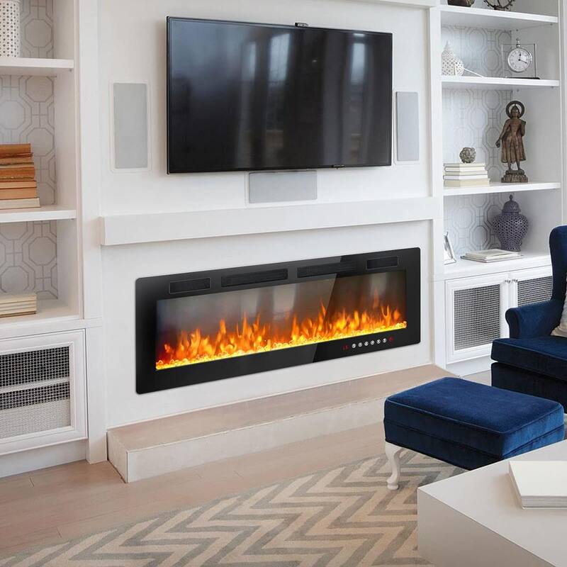 Bossin Electric Fireplace Recessed and Wall Mounted,750/1500W Fireplace Heater and Fireplace with Touch Screen Control Panel