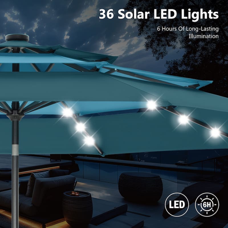 MAISON ARTS 10ft 3 Tier Auto-tilt Patio Umbrella Outdoor Double Vented Umbrella with LED Lights