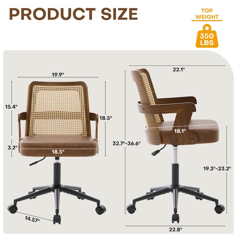 Swivel Home Office Chair Adjustable Height Desk Chair with Wheels and Armrests - 32.7"-36.6"H x 19.9"W x 22.8"D