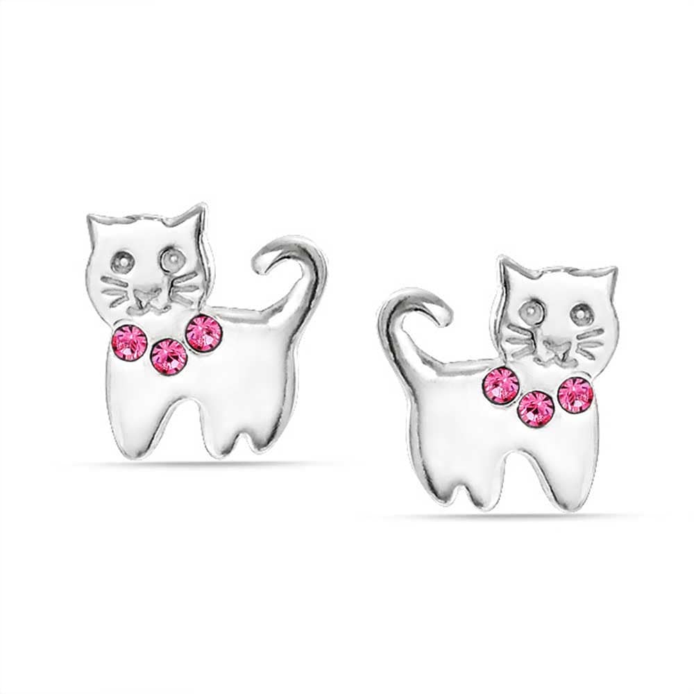 Shop Pink Crystal Color Kitty Kitten Cat Stud Earrings 925