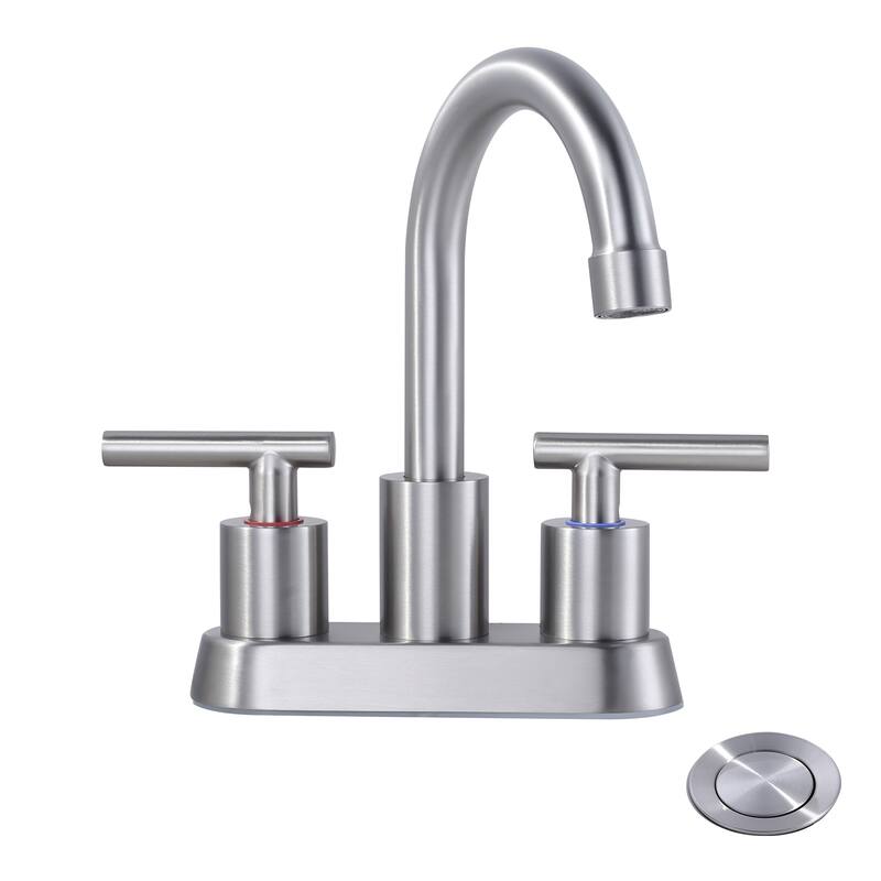 WOWOW 4 in. Centerset Double Handle High Arc Bathroom Faucet - Brushed Nickel
