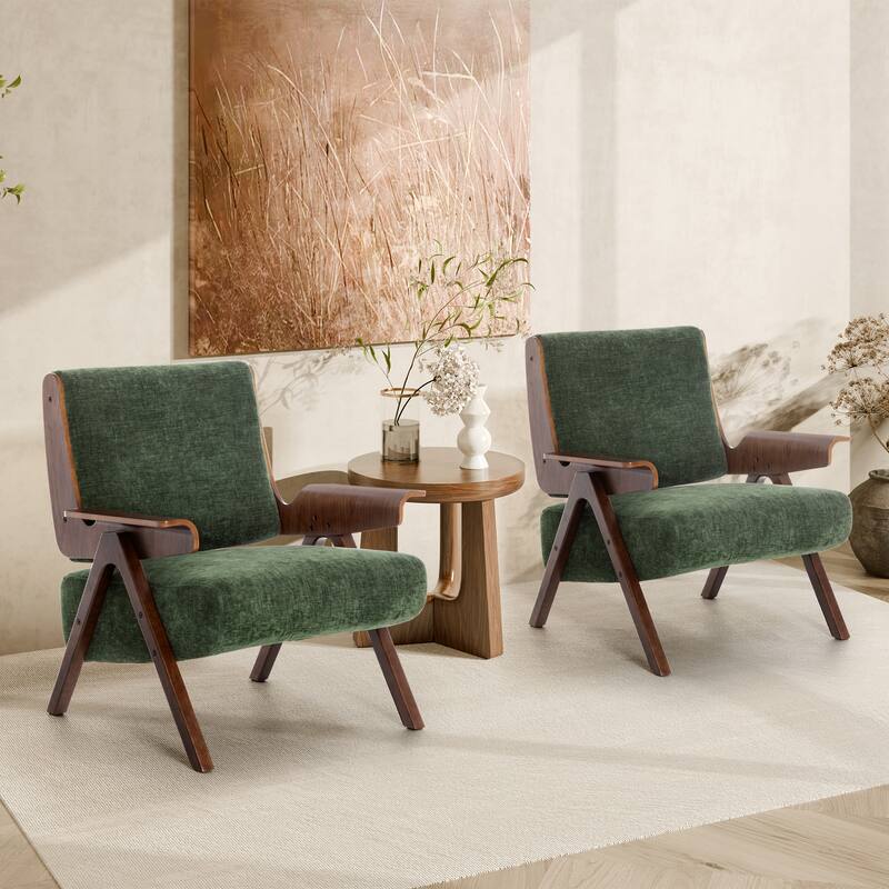 Accent Chair for Living Room, Mid Century Modern Fabric Chair with Oak Leg, Upholstered Comfy Side Chair for Balcony
