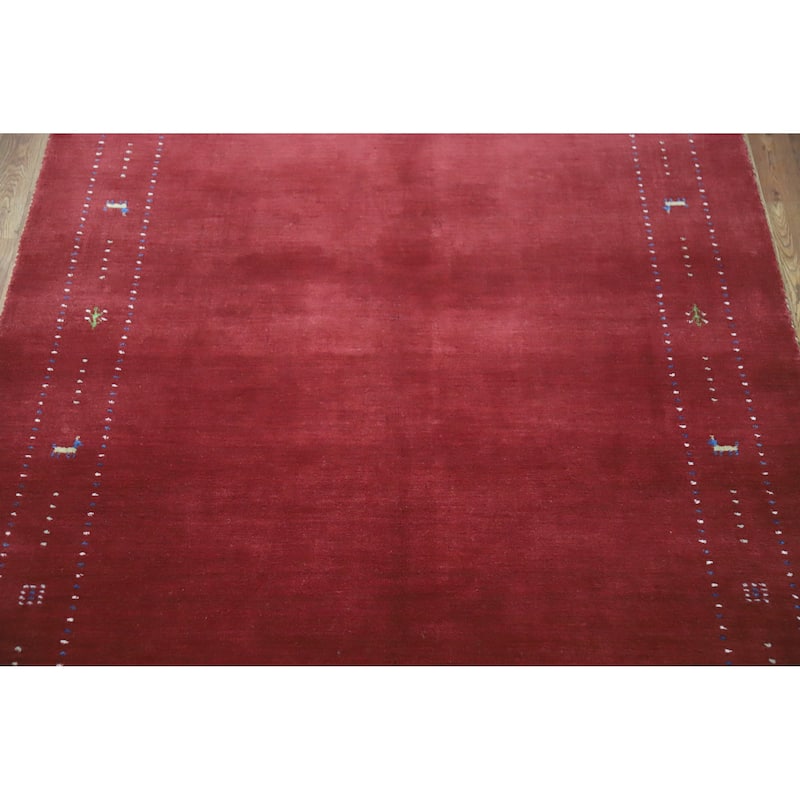 Modern Gabbeh Indian Area Rug Handmade Tribal Red Wool Carpet - 4'10" x 7'7"