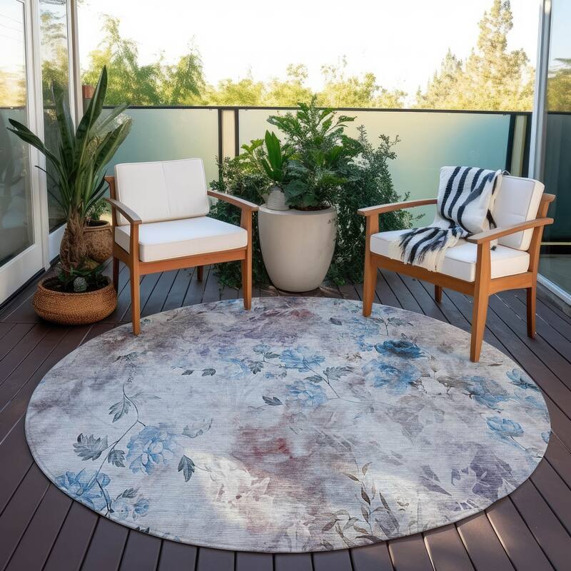 Machine Washable Indoor/ Outdoor Chantille Vanishing Floral Rug