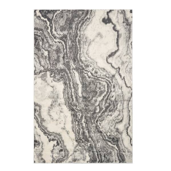 HomeRoots 5' X 8' Gray And Ivory Abstract Area Rug - 5' Octagon - Bed ...