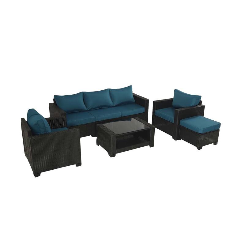 7-Piece Wicker Outdoor Sectional Set with Cushions and Table