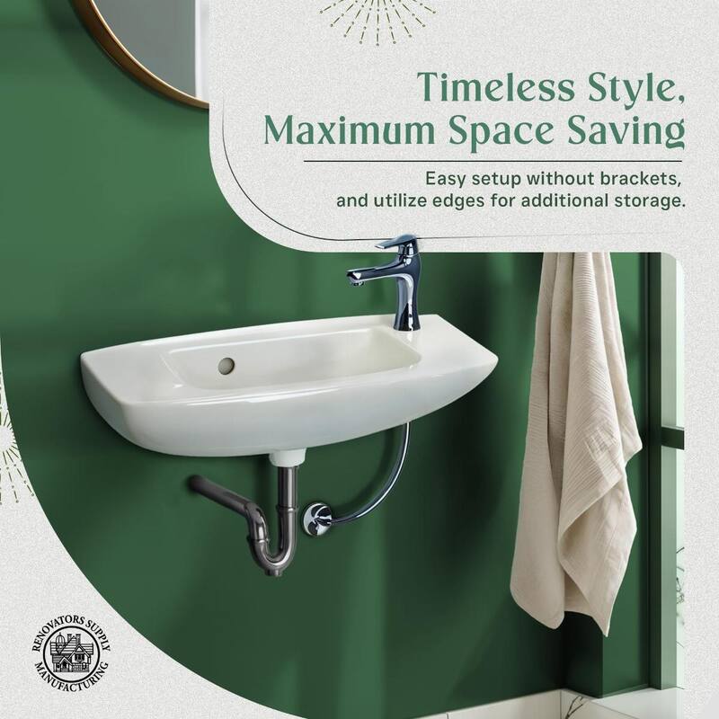 Edgewood Wall Mount Sink 20" White Ceramic Rectangular Sink with Overflow and Single Faucet Hole, (Set of 2) Renovators Supply
