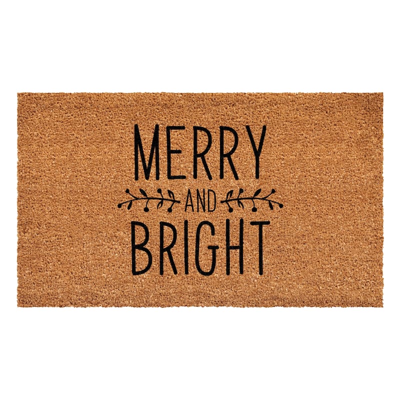 HomeRoots 17" X 29" Brown And Black Christmas Merry and Bright Outdoor Coir Door Mat - 17.00' X '29.00
