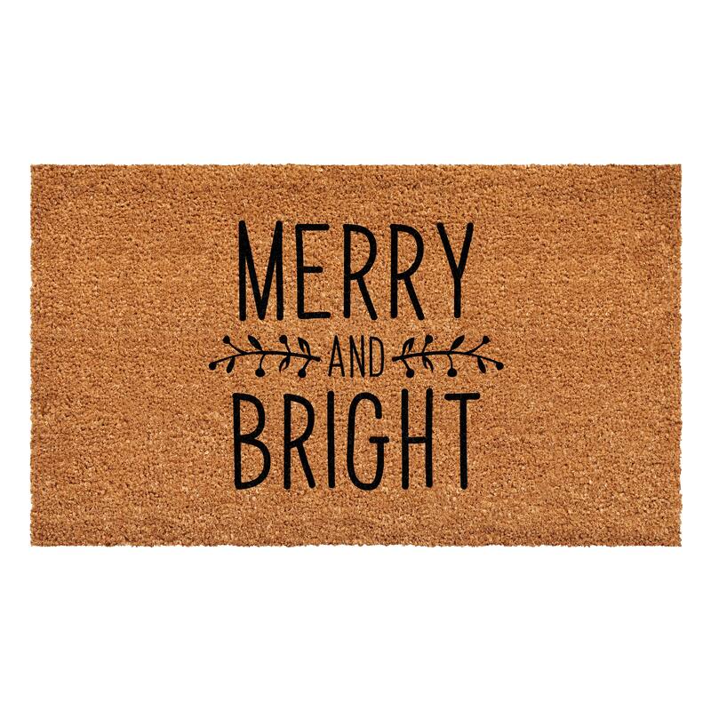 HomeRoots 24" X 36" Brown And Black Christmas Merry and Bright Outdoor Coir Door Mat - 24.00' X '36.00