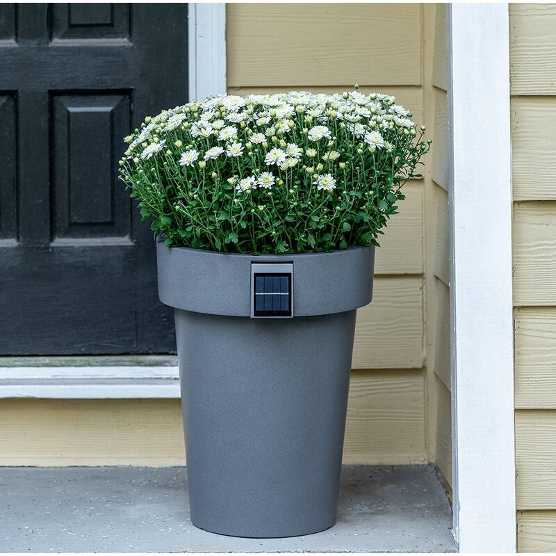 Southern Patio Solar Light-Up Gray Resin 18-inch Planter - 18"