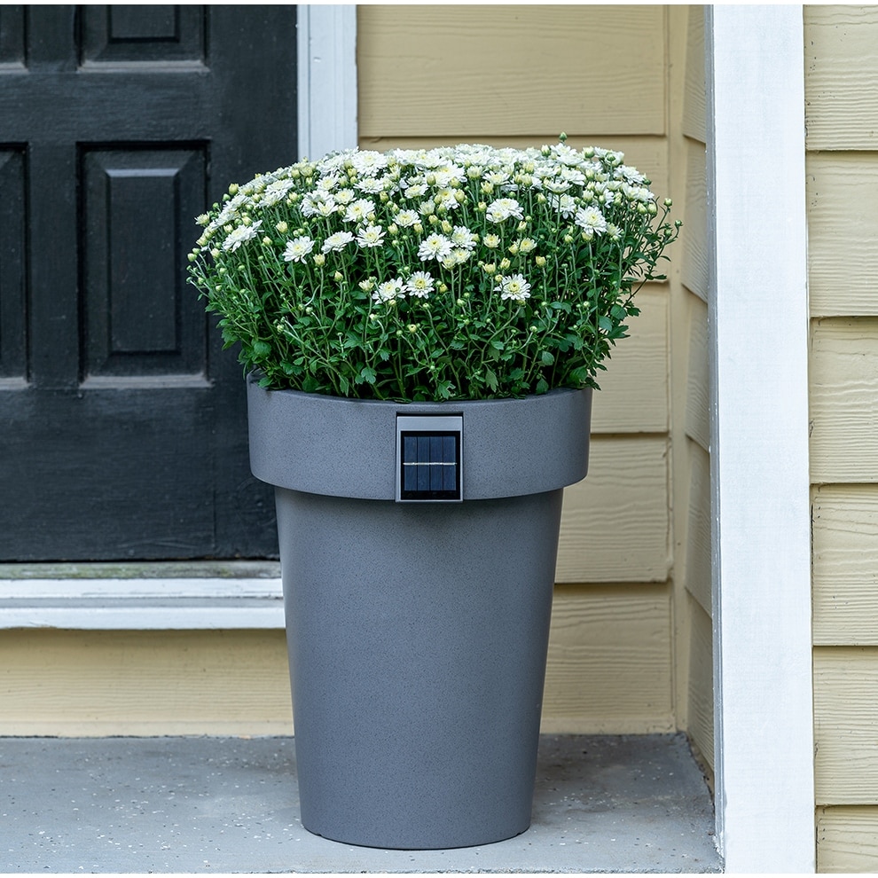 Southern Patio Solar Light-Up Gray Resin 18-inch Planter - 18"