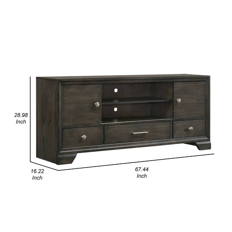Jeni TV Media Console, Sliding Doors, 2 Drawers, Rustic Dark Gray