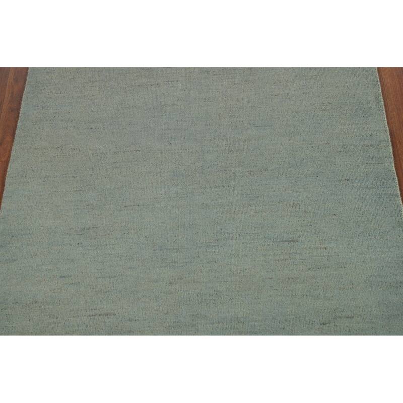 Modern Gabbeh Oriental Foyer Rug Hand-Knotted Blue Wool Carpet - 3'5"x 4'11"