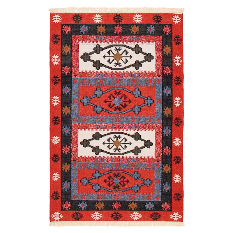 Ankara FW Red Kilim 5'2" x 8'1" - 5'2 x 8'1 - Red - 5'2 x 8'1