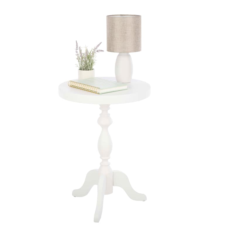 Lavish Home Pedestal Side Table - Round End Table with Vintage Look - White