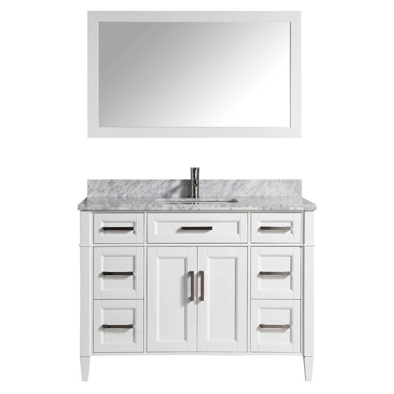Vanity Art 60-Inch Single Sink Bathroom Vanity Set Carrara Marble Stone Top 7 Drawers 1 Shelf Undermount Sink with Free Mirror
