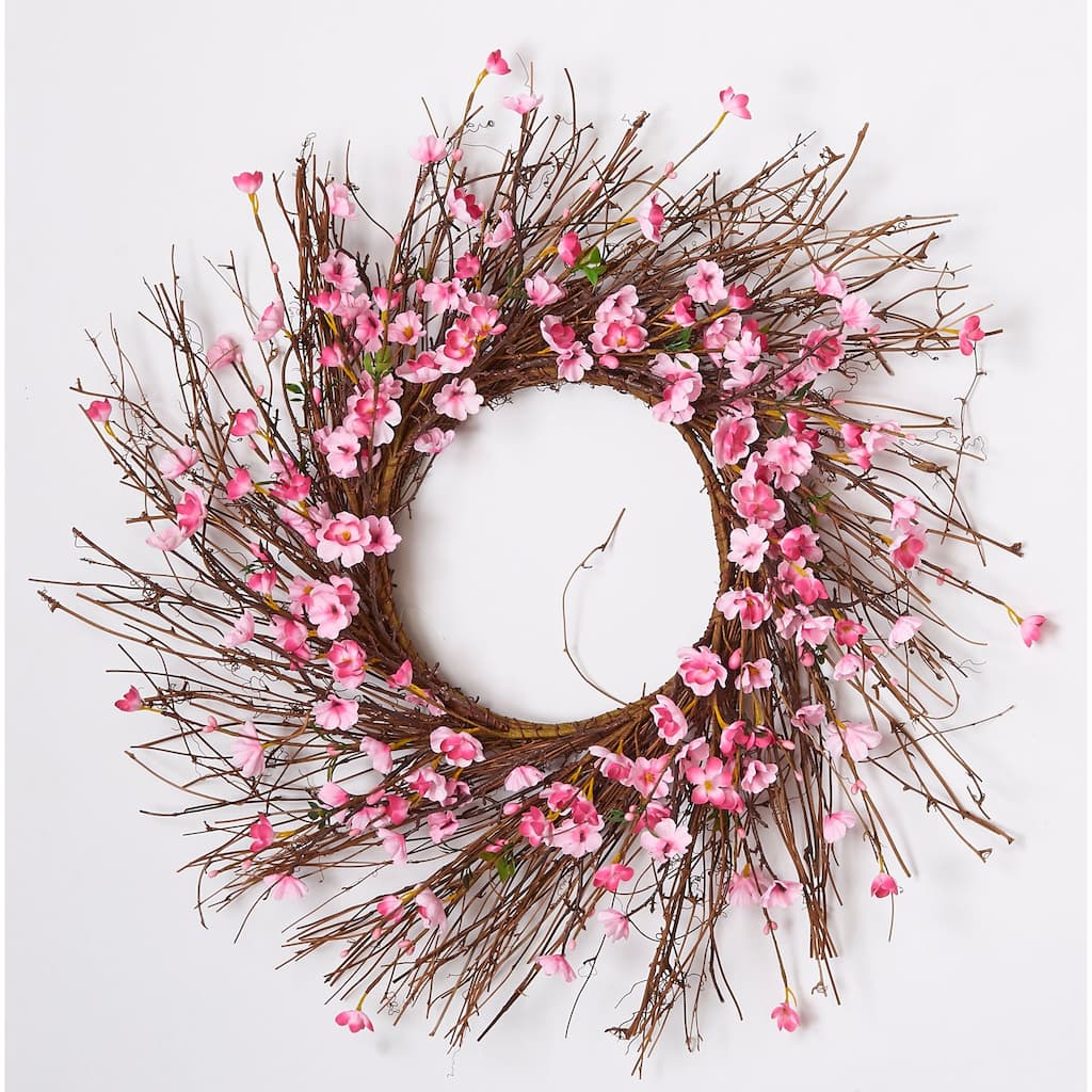 22" Cherry Blossom Wreath on Natural Twig Base