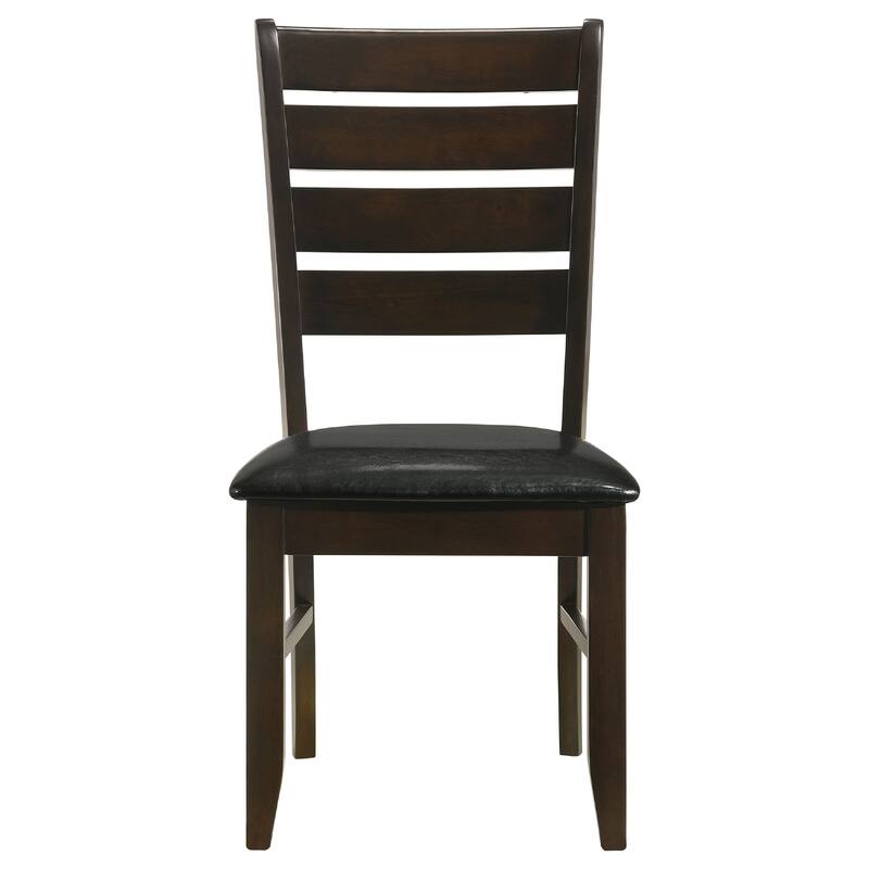Diyi 5pc Dining Table and 4 Chairs Set w Ladder Back, Brown Faux Leather