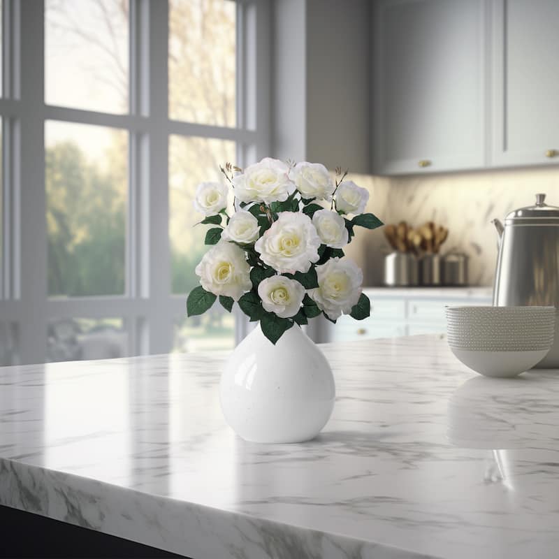 Artificial Rose Bush Spray - 18" - White