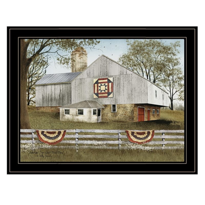 TrendyDecor4U Farmhouse "American Star Quilt Block Barn" Framed Print Wall Art by Billy Jacobs
