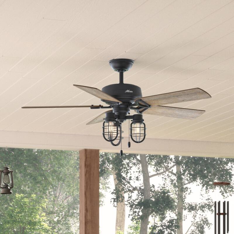 Hunter 52" Starklake Outdoor Ceiling Fan with LED Light Kit, Pull Chain, Damp Rated, Industrial, Farmhouse, Rustic - Natural Iron