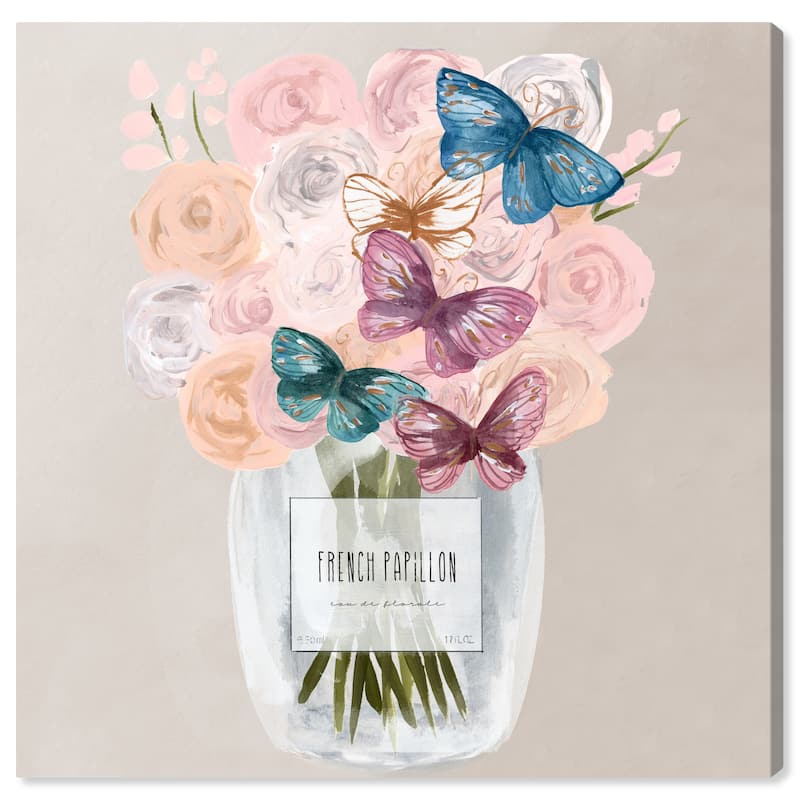 Wynwood Studio Canvas Fashion and Glam French Papillon Pink and Pastel Pink Modern & Contemporary Wall Art Canvas Print
