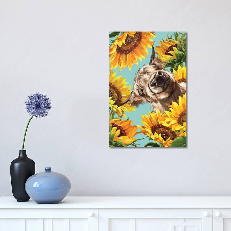 iCanvas "Highland Cow With Sunflower" by Big Nose Work Canvas Print - 18x12x1.5