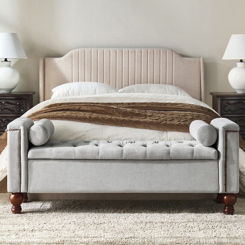 Poncio Storage solid wood legs Bench by HULALA HOME - GREY