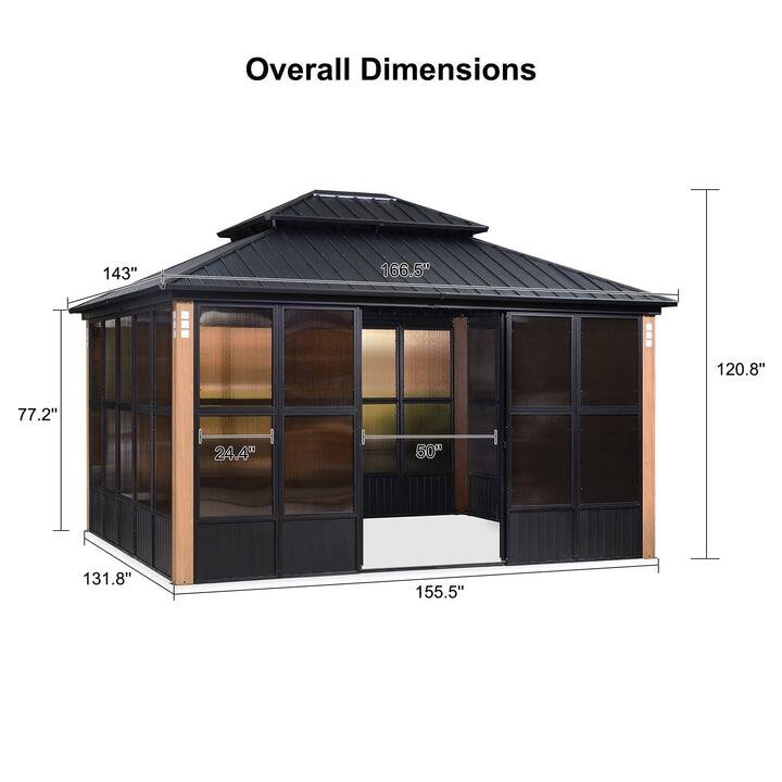 PURPLE LEAF Double Top Outdoor Sunroom Screen House Patio Hardtop Gazebo Wood Grain