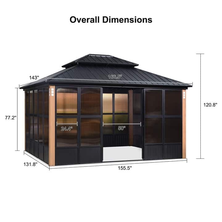 PURPLE LEAF Double Top Outdoor Wood Grain Sunroom Screen House Patio Hardtop Gazebo