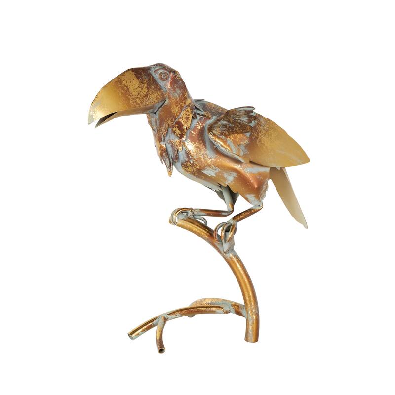 Bronze Metal Patina Parrot Decorative Garden Sculpture with Branch Stand