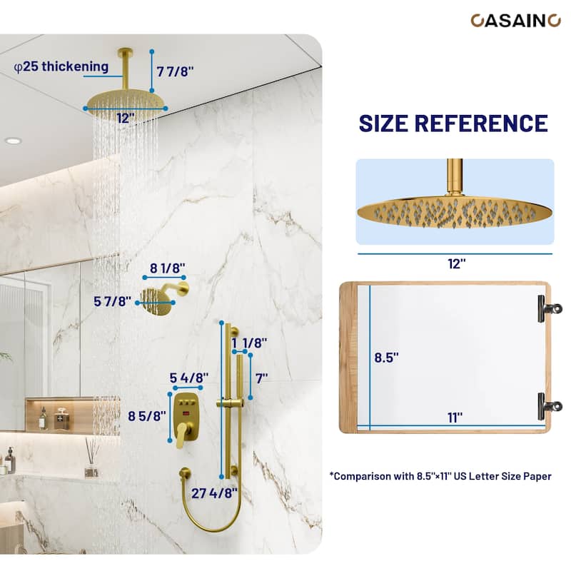 3-Spray Patterns 1.8 GPM 12 in. and 6 in. Dual Shower Head and Handheld Shower Head with Digital Display and Pressure-Balanced