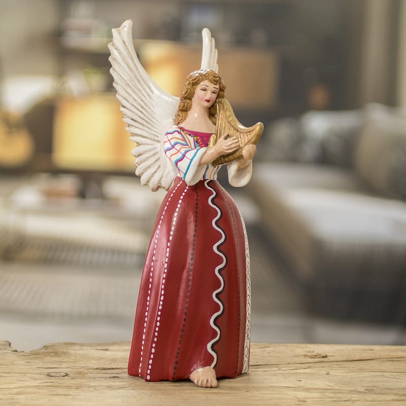 Novica Handmade Petite Santiago Atitlan Ceramic Angel Sculpture