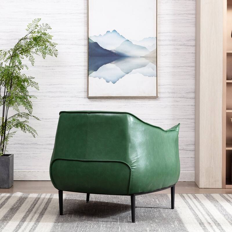 KINWELL 33" Wide Faux Vegan Leather Upholstery Barrel Chair