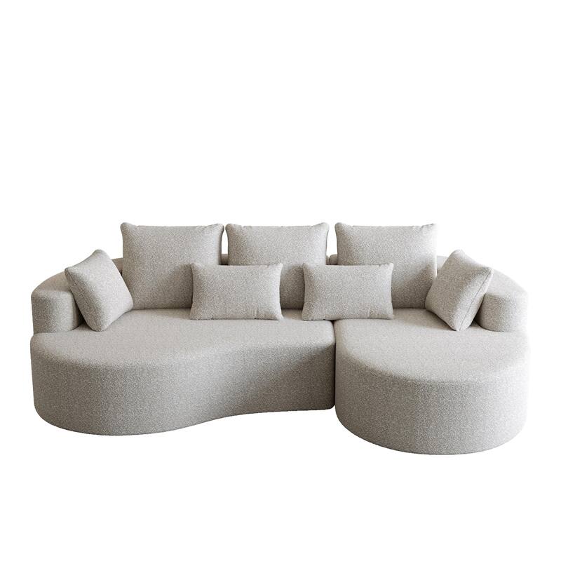 Oversized Chenille Upholstered Boneless Sofa, L-Shaped Curved Sectional Sofa, Deep Seat Cloud Couch with 7 Pillows
