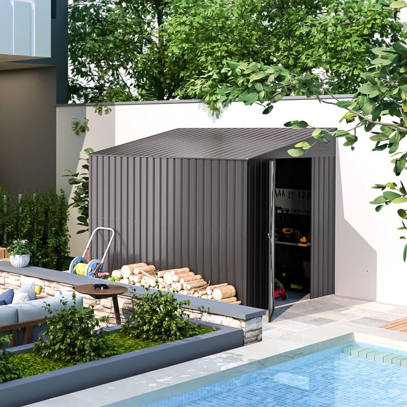 AECOJOY Outdoor Storage Side Shed Metal Attached with Lockable Door