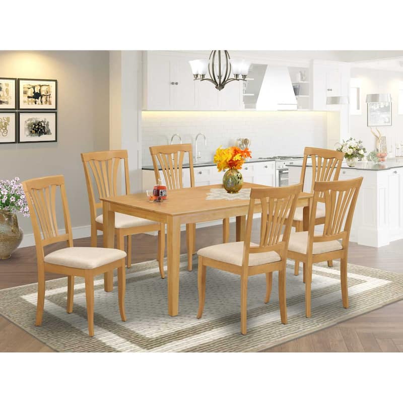 HomeStock 7-Pc Rectangle Natural Oak Finish Solid Wood Top Dining Table with 6 Chairs