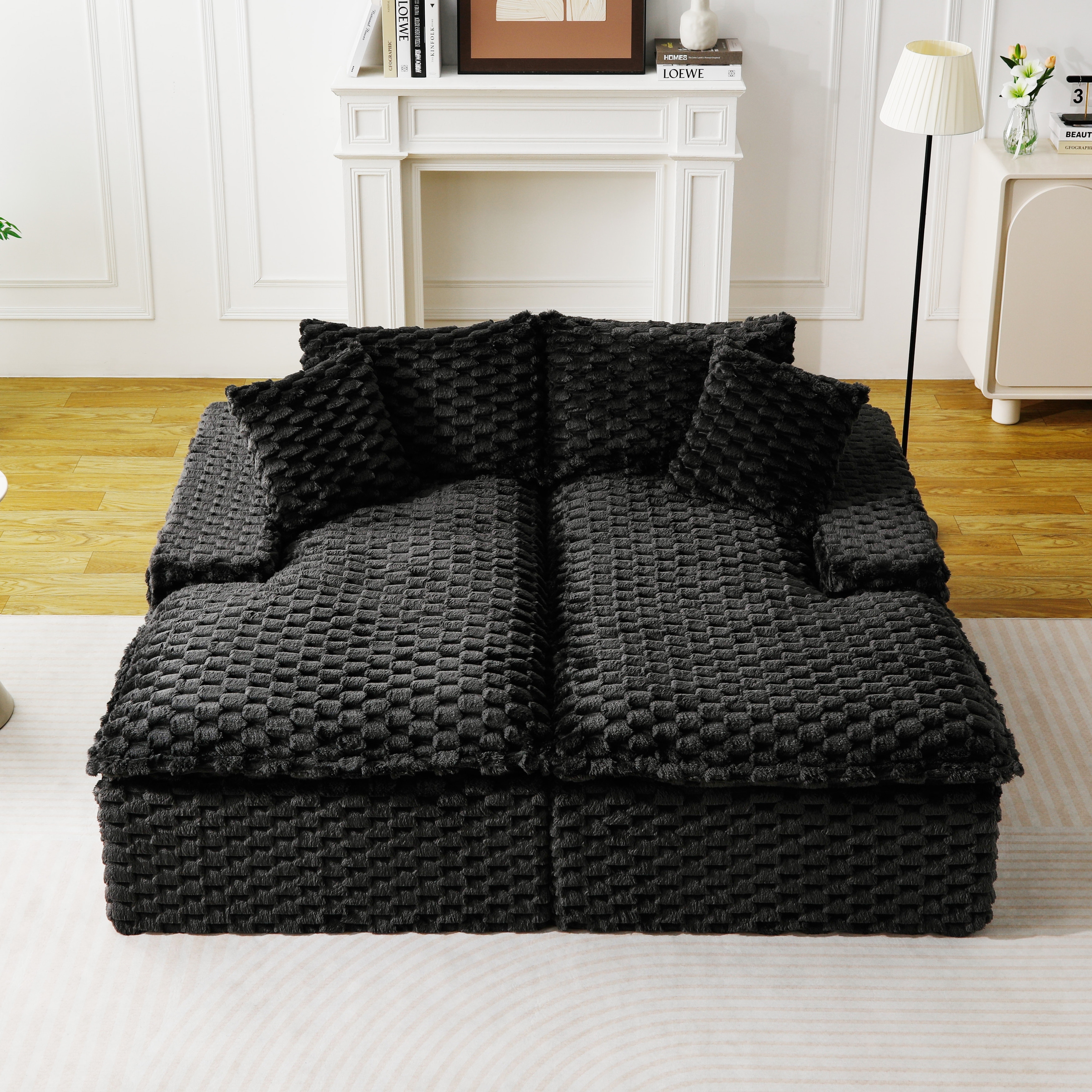 Double Chaise Lounge Sofa Turtle Velvet Sectional Sofa Set Lazy Sleeper Sofa, Full Compressed Sponge