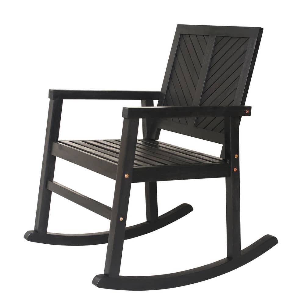 Carey Modern Chevron-Back 300-Lbs Support Acacia Wood Patio Outdoor Rocking Chair, by JONATHAN Y - 22.4"