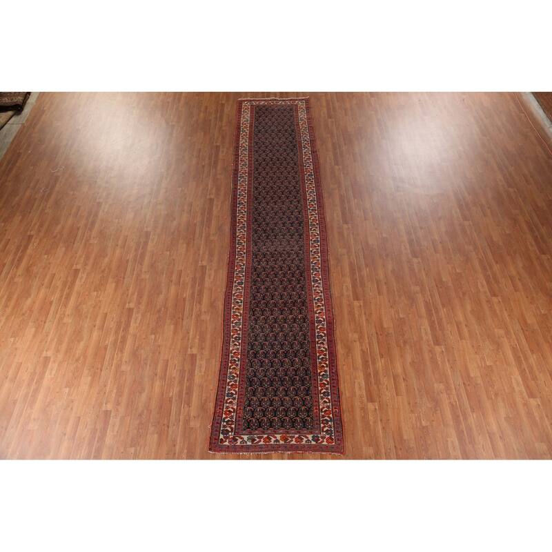 Pre-1900 Antique Malayer Persian Runner Rug Hand-Knotted Wool Carpet - 3'6"x 16'1"