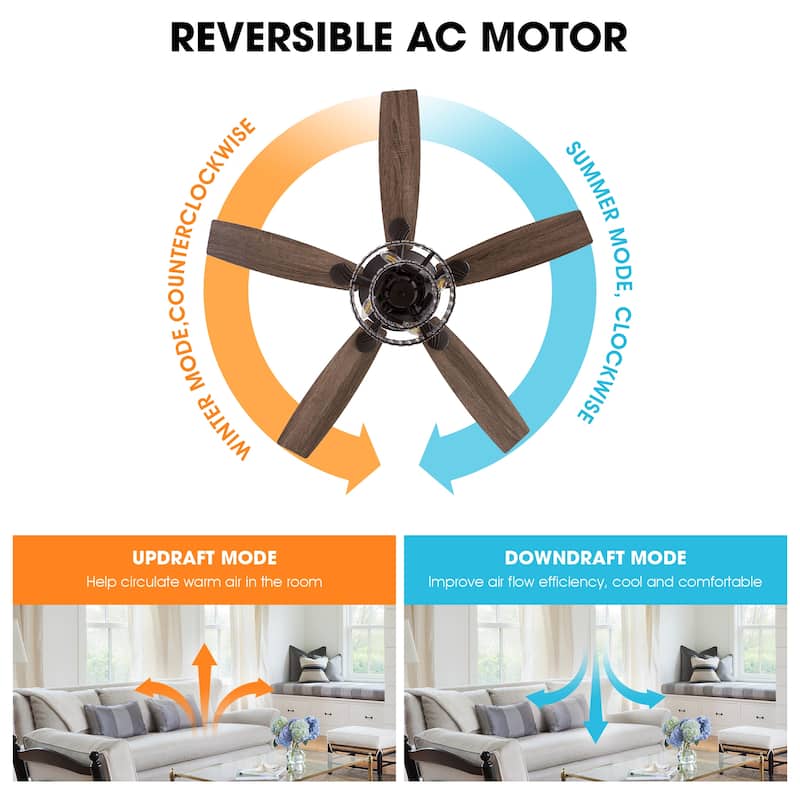 52-inch Chrome Wooden 5-blade Modern Crystal Ceiling Fan with Remote