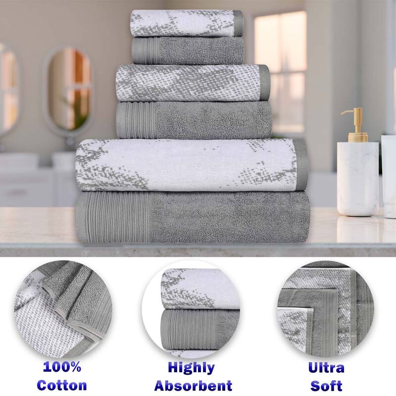 Superior Cotton Quick-Drying Solid and Marble 8 Piece Towel Set