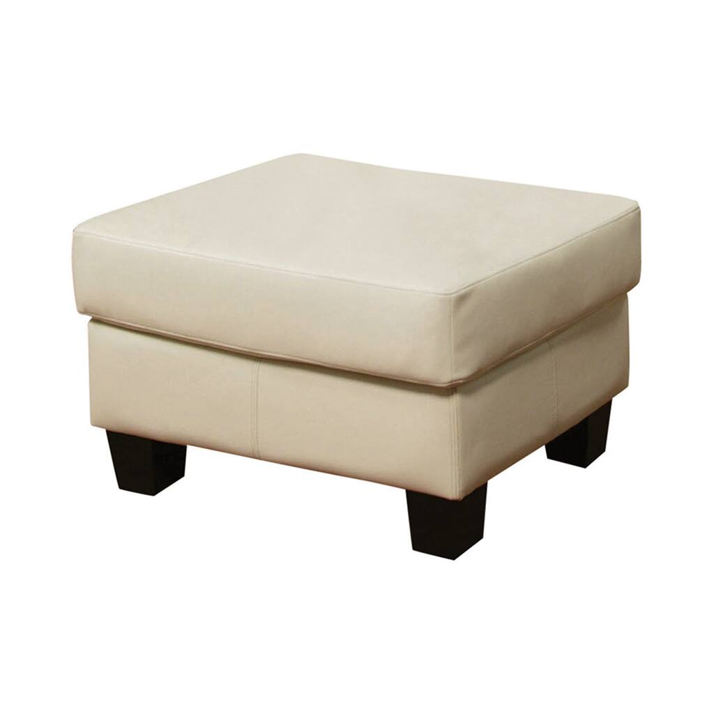 Tufted Rectangular PU Leather Ottoman, Cream