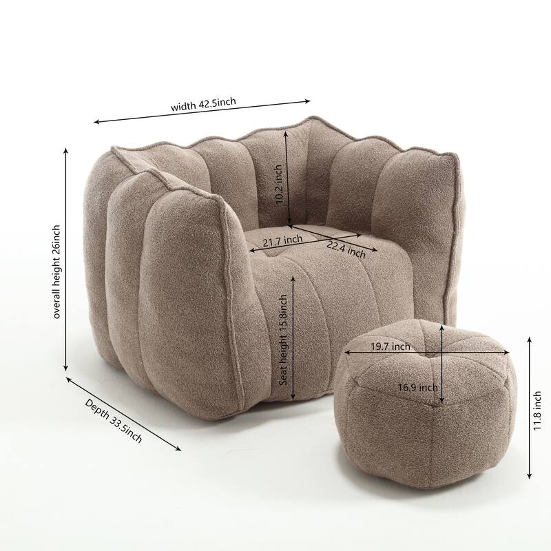 Soft Bean Bag Lazy Sofa with Footstool for Living Room and Bedroom