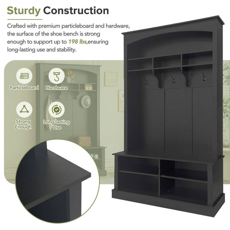 47.2"Wide Hall Tree Multi-functional Shoe Storage with 3 Hanging Hooks