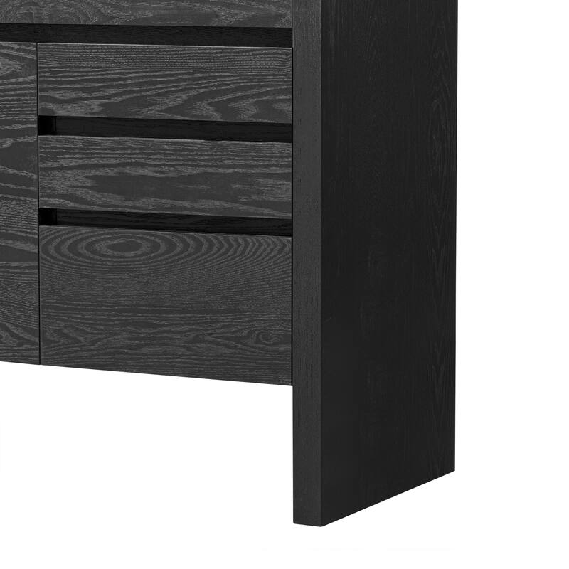 60" 3-Door Sideboard with 3 Drawers - Modern Solid Ash Veneer MDF Sideboard, Semi-Open Shelf & Center Semi-Circular