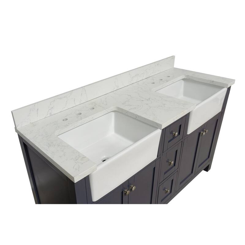KitchenBathCollection Yorkshire 60" Double Farmhouse Vanity with Engineered Marble Top