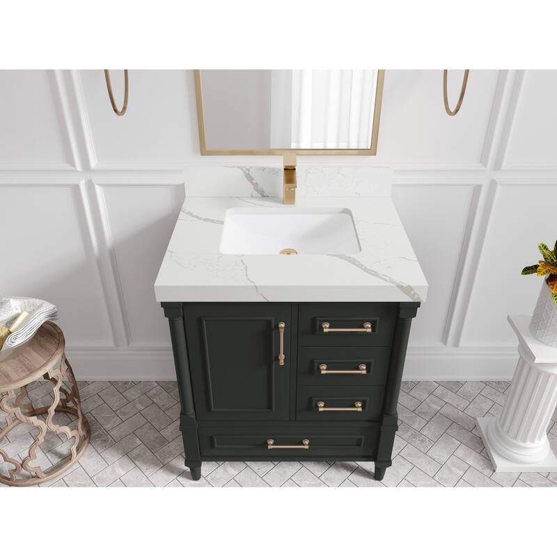 Willow Collections 30 in. W x 22 in. D Aberdeen Single Sink Bathroom Vanity with Countertop - 2" Calacatta Laza - Black Top
