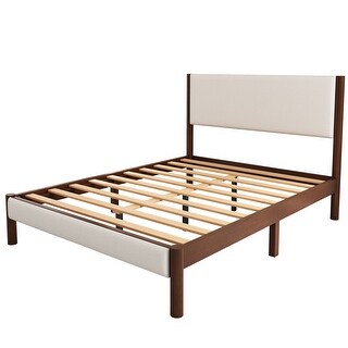 Platform Bed Walnut Back Rests Upholestery Platform Bed with Walnut Wood Frame - Bed Bath & Beyond ...