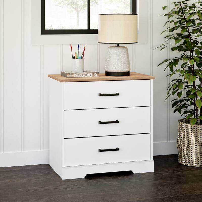 Prepac Rustic Ridge Farmhouse Nightstand Bedside Table, Nightstand for Bedroom, End Table with 3 Drawers